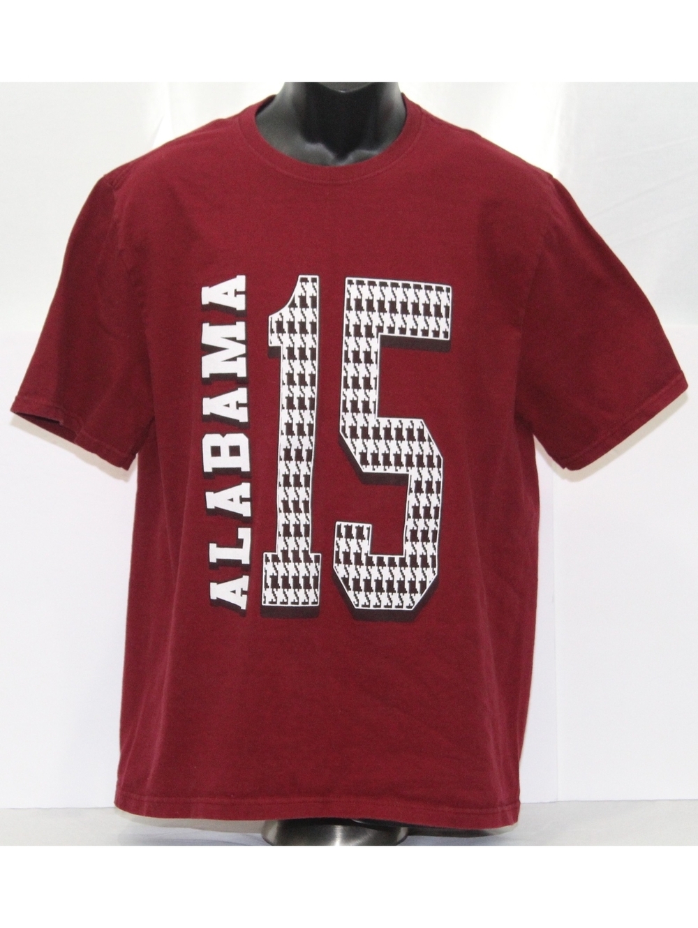 Alabama #15 Houndstooth & Crimson T Shirt Size Adult Large Jerzees Cotton Tee